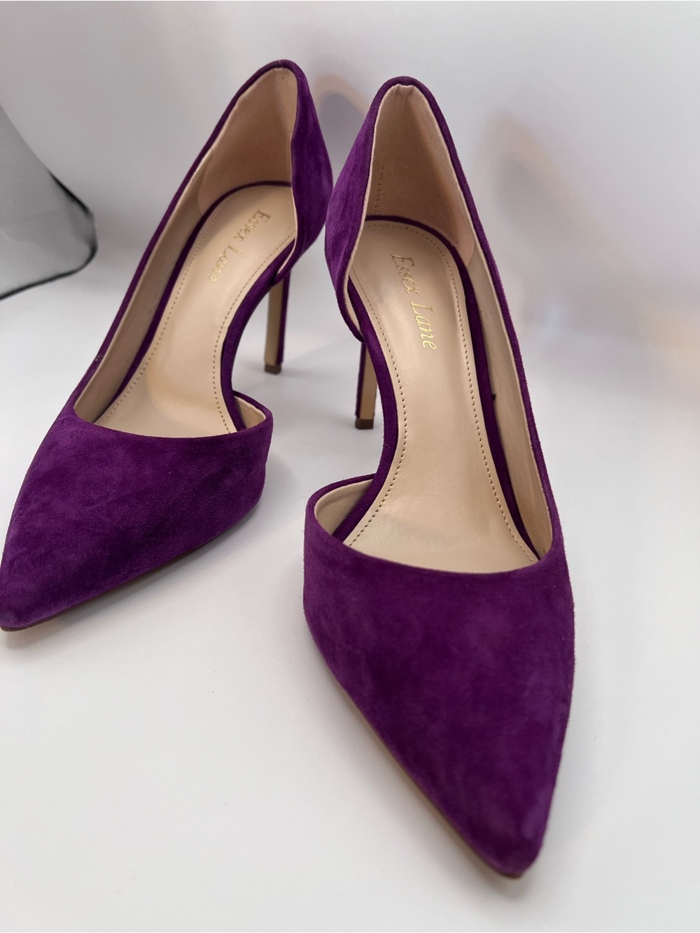 Magenta Suede Pointed-Toe Stiletto Pumps - Picture 4 of 10